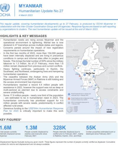 Myanmar Humanitarian Update No. 27 | United Nations In Myanmar